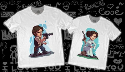 Футболки с полной запечаткой: парные - star wars хан лея